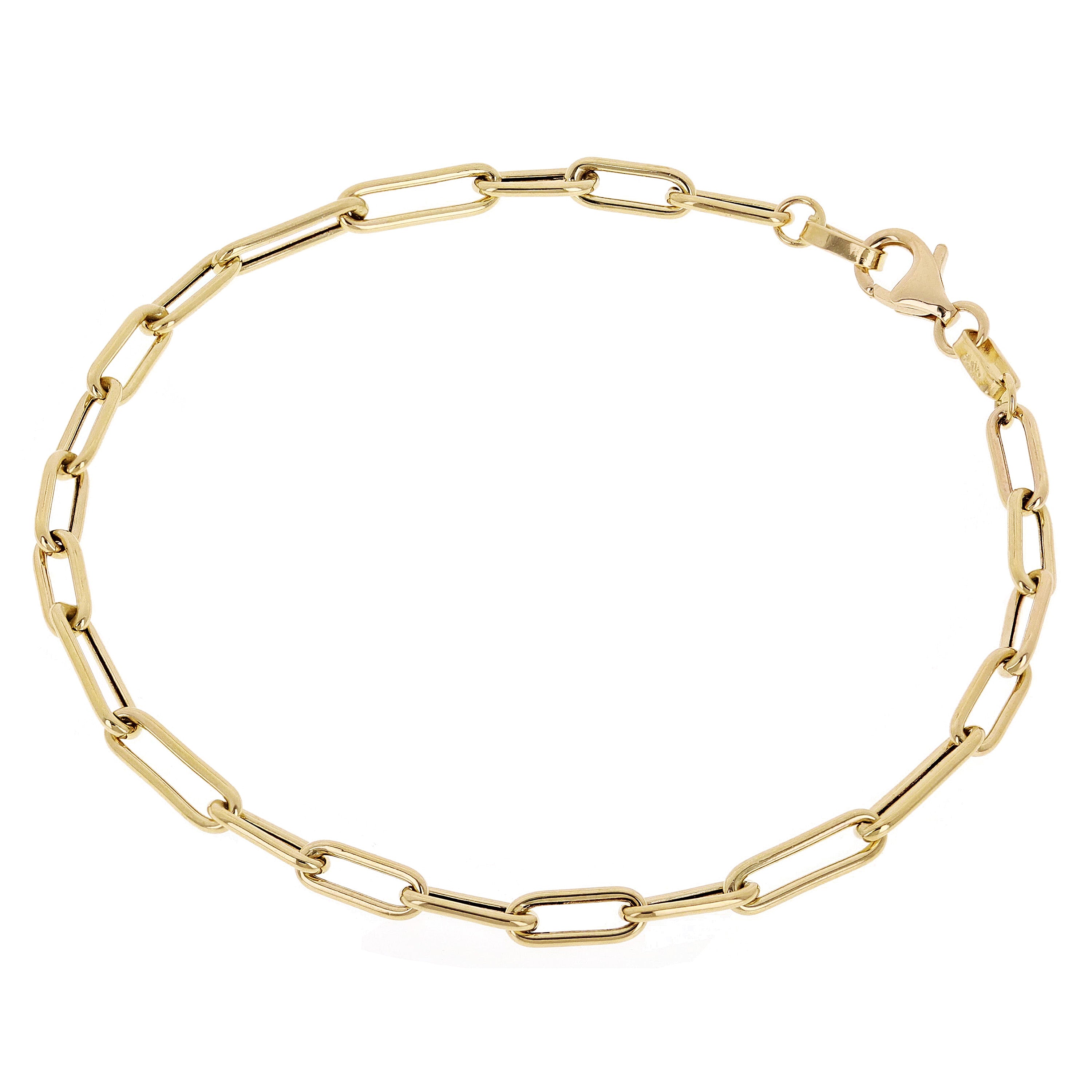 Italian 14k Yellow Gold Hollow Paper Clip Chain Bracelet 7.5" 4mm 2.9 grams - 7.5" 4mm