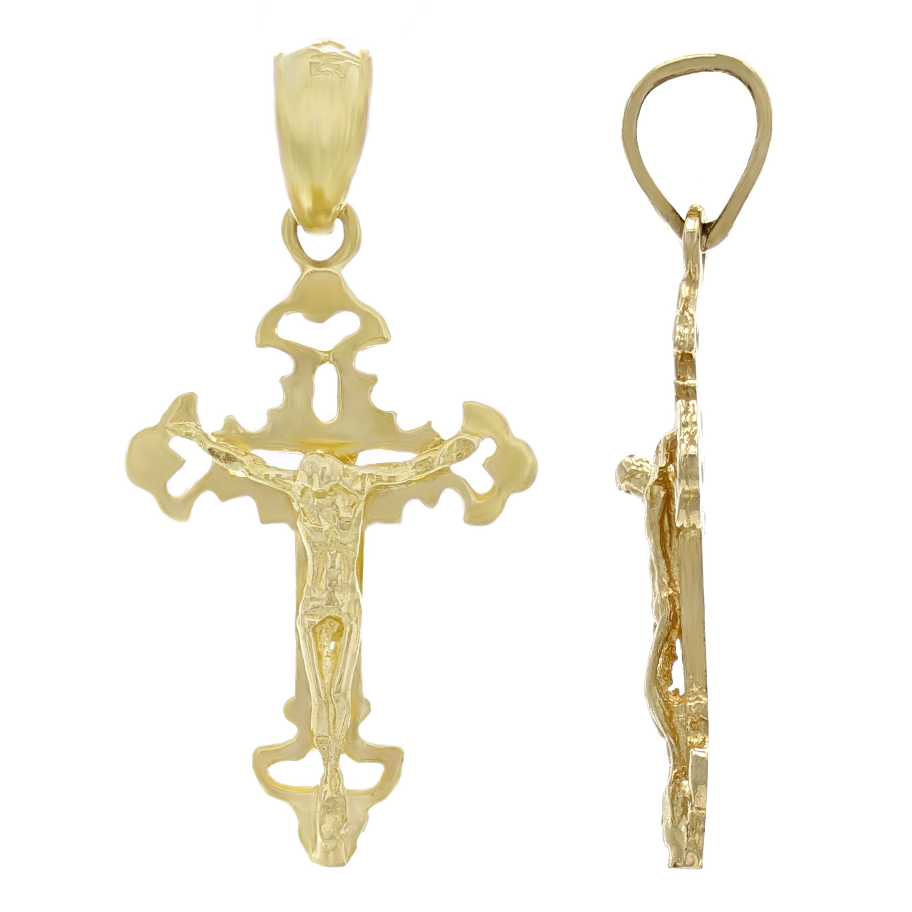 14k Yellow Gold Solid Jesus Crucifix Cross Pendant Religious Charm 1.25" 1.2g - Yellow