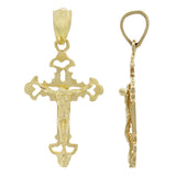 14k Yellow Gold Solid Jesus Crucifix Cross Pendant Religious Charm 1.25" 1.2g - Yellow