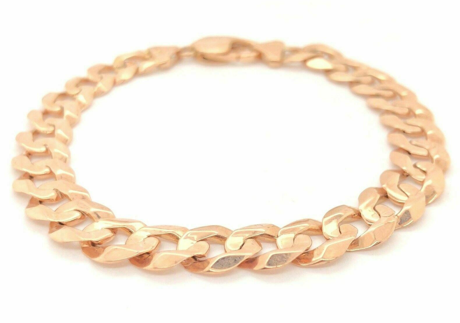 14k Rose Gold Flat Cuban Curb Link Chain Bracelet 7.5" 9mm 15.9 grams - Rose,7.5"