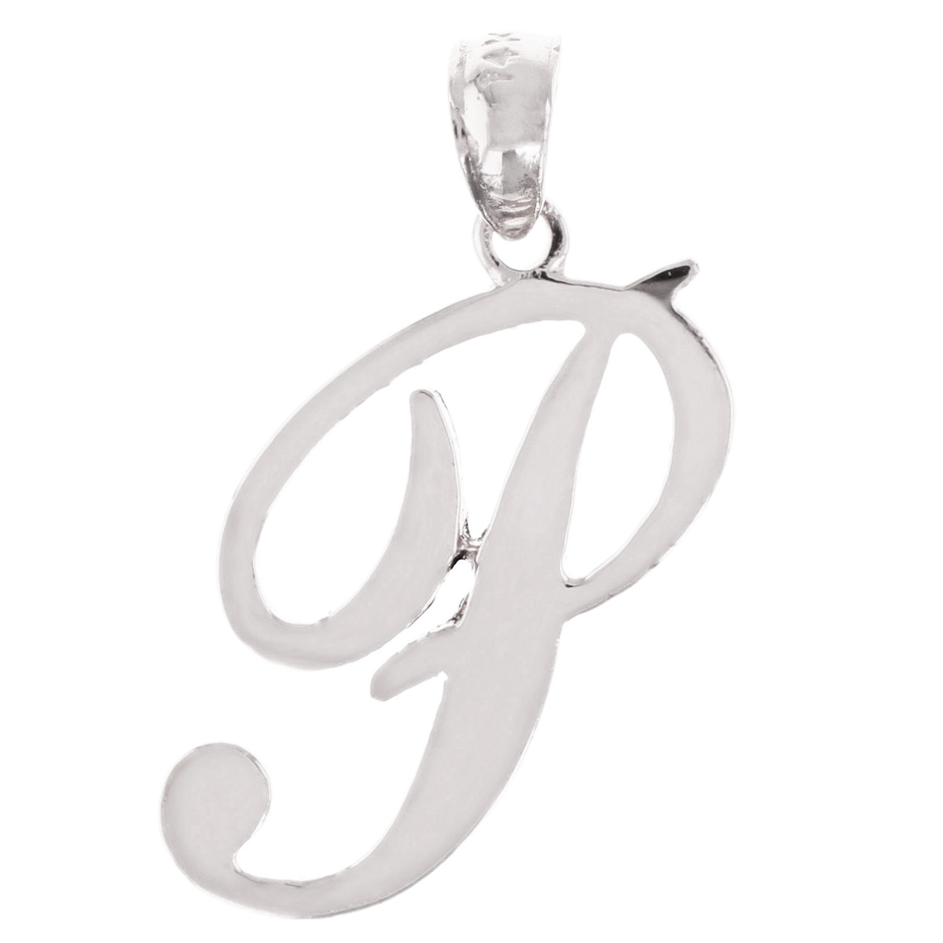 14k White Gold Initial Letter P Alphabet Charm Pendant - Letter P,White