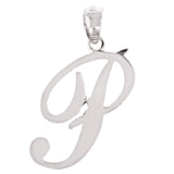 14k White Gold Initial Letter P Alphabet Charm Pendant - Letter P,White