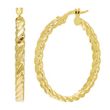 Italian 14k Yellow Gold Hollow Flat Rope Hoop Earrings 1.2" 3mm 2.5 grams