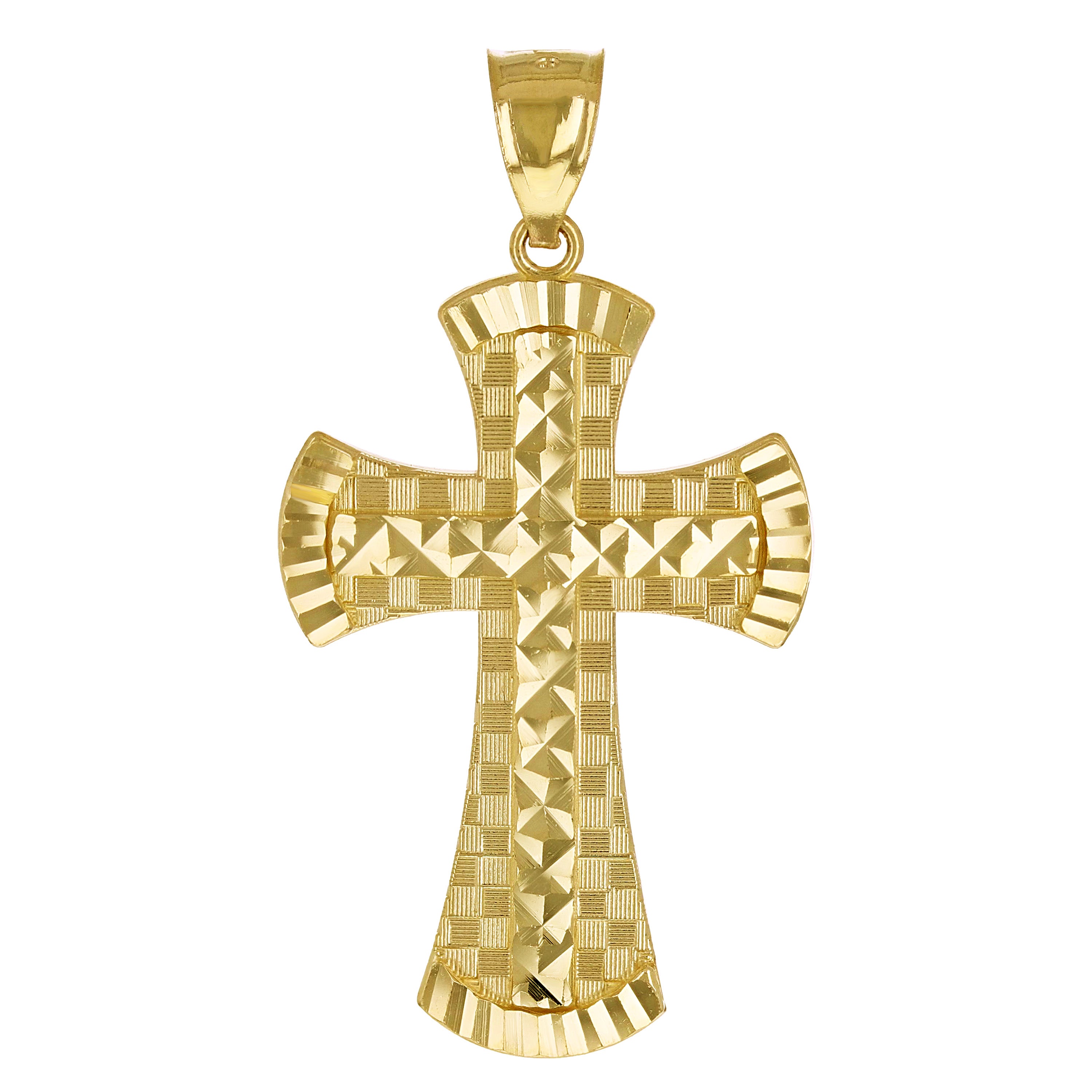 14k Yellow Gold 3D Diamond Cut Cross Pendant 1.9" 4.7 grams