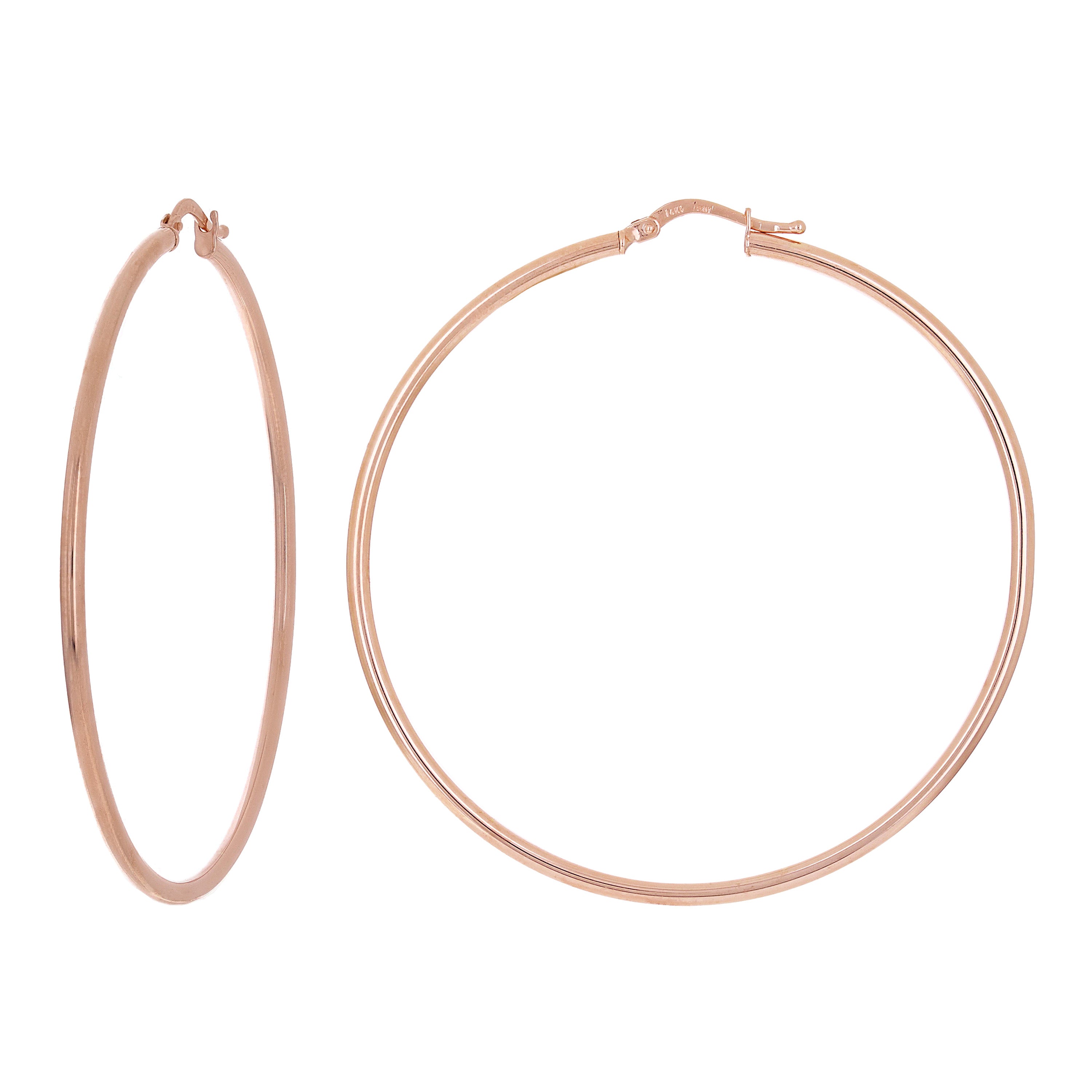 Italian 14k Rose Gold High Polished Plain 2mm Hollow Hoop Earrings 2.3" 3.4grams - Rose,Size 2.3" 3.4 grams