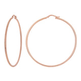 Italian 14k Rose Gold High Polished Plain 2mm Hollow Hoop Earrings 2.3" 3.4grams - Rose,Size 2.3" 3.4 grams