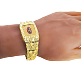 10k Yellow Gold Nugget Wrist Watch Link Geneve Guadalupe Diamond Watch 7.5-8" 50 grams - 7.5" 50 grams
