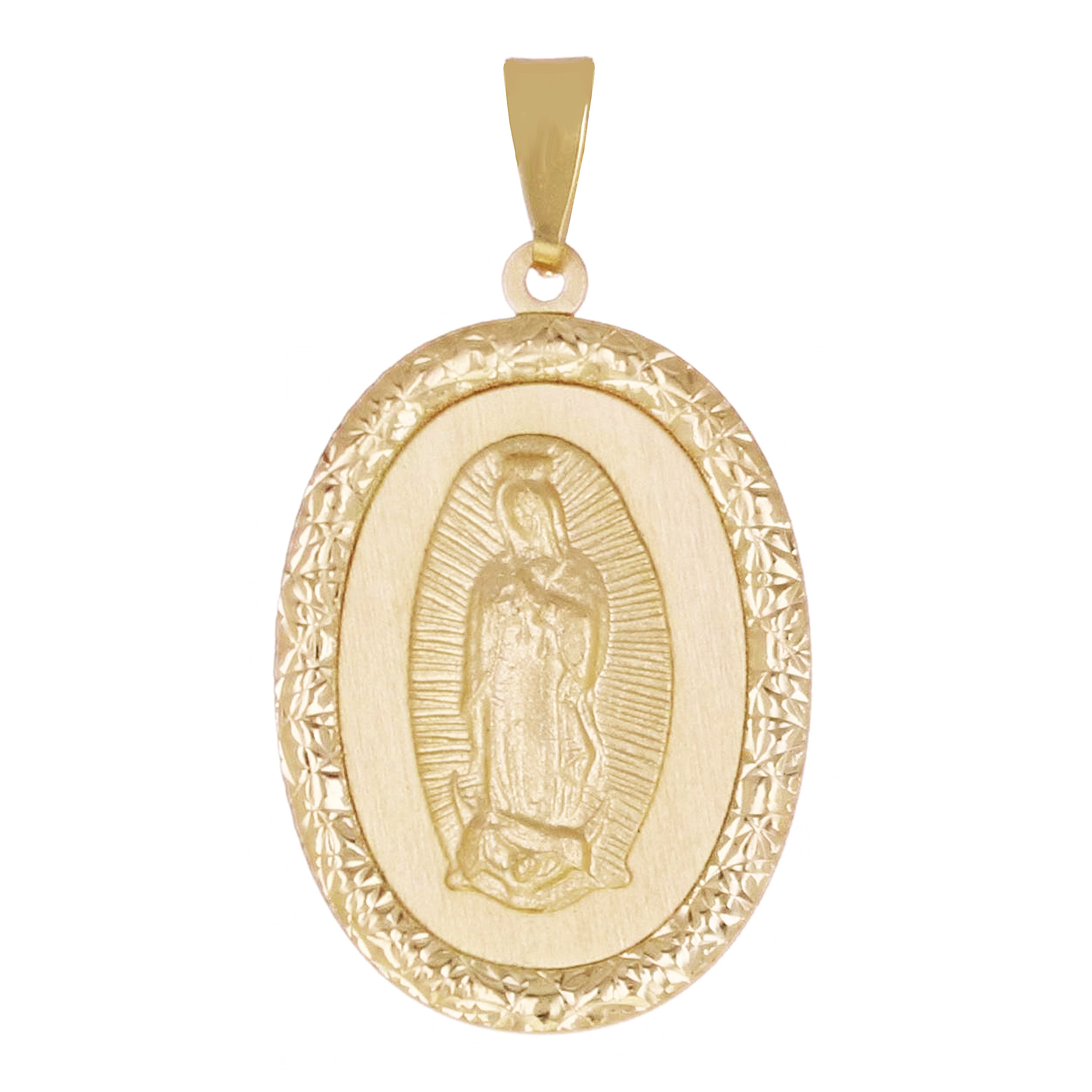 Italian 14k Yellow Gold Miraculous Medal Oval Charm Pendant 1" 1.9 grams