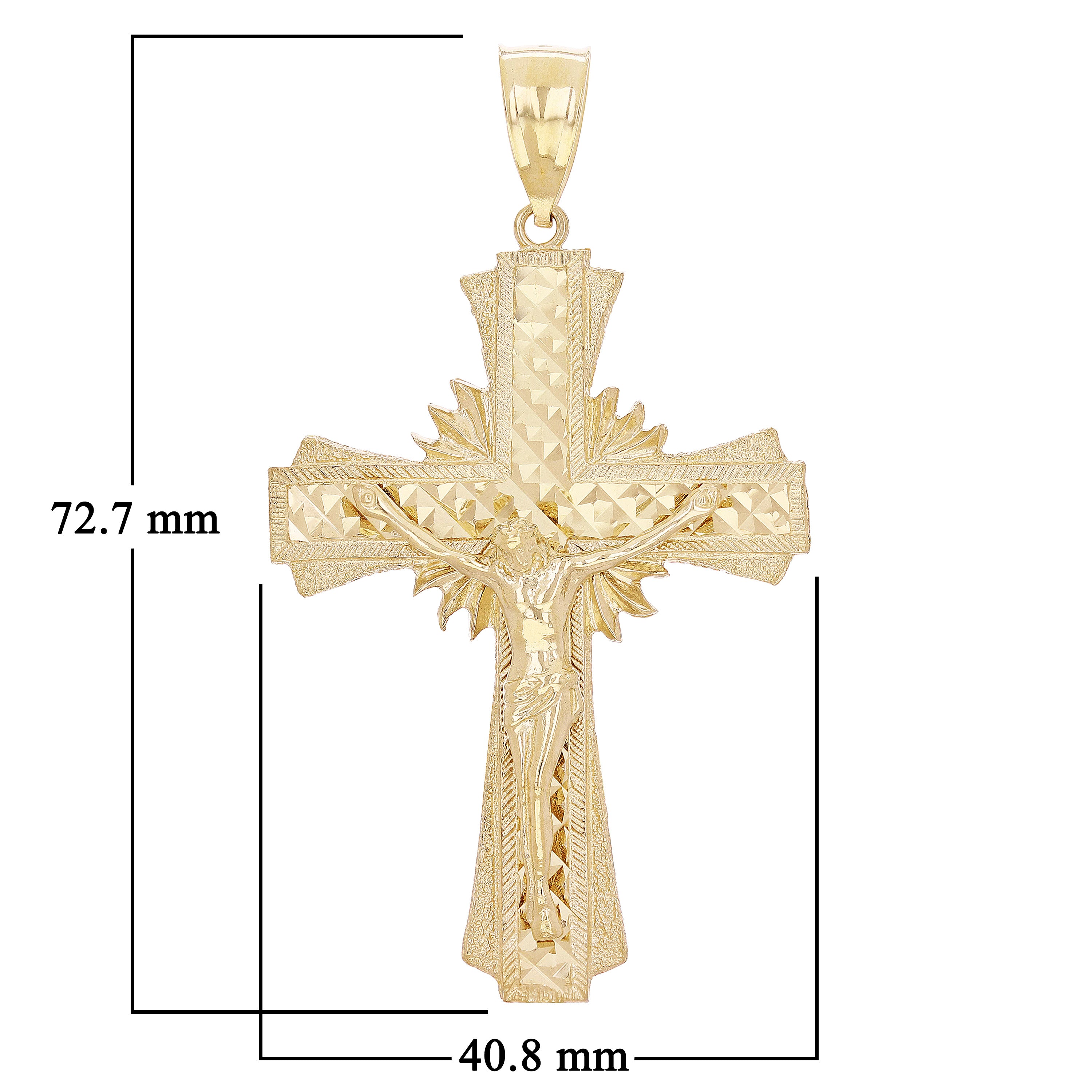 14k Yellow Gold Diamond Cut Jesus Cross Crucifix Catholic Pendant 2.9" 10 grams