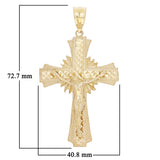 14k Yellow Gold Diamond Cut Jesus Cross Crucifix Catholic Pendant 2.9" 10 grams