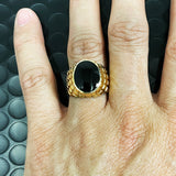 Men's 14k Yellow Gold Solid Oval Black Onyx Ring Size 7 - Ring Size 7