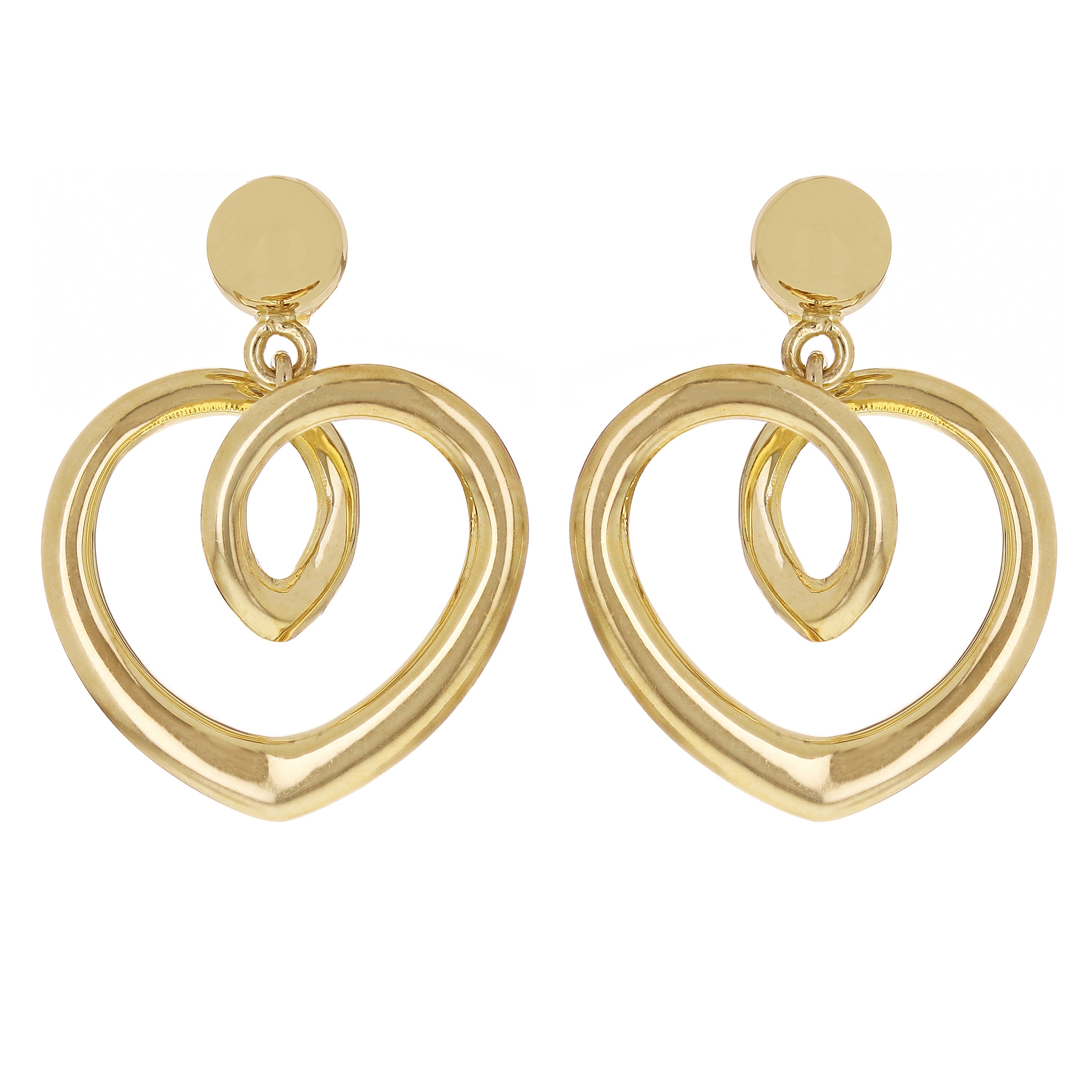 14k Yellow Gold Heart Drop Dangle Earrings 1." 6 grams