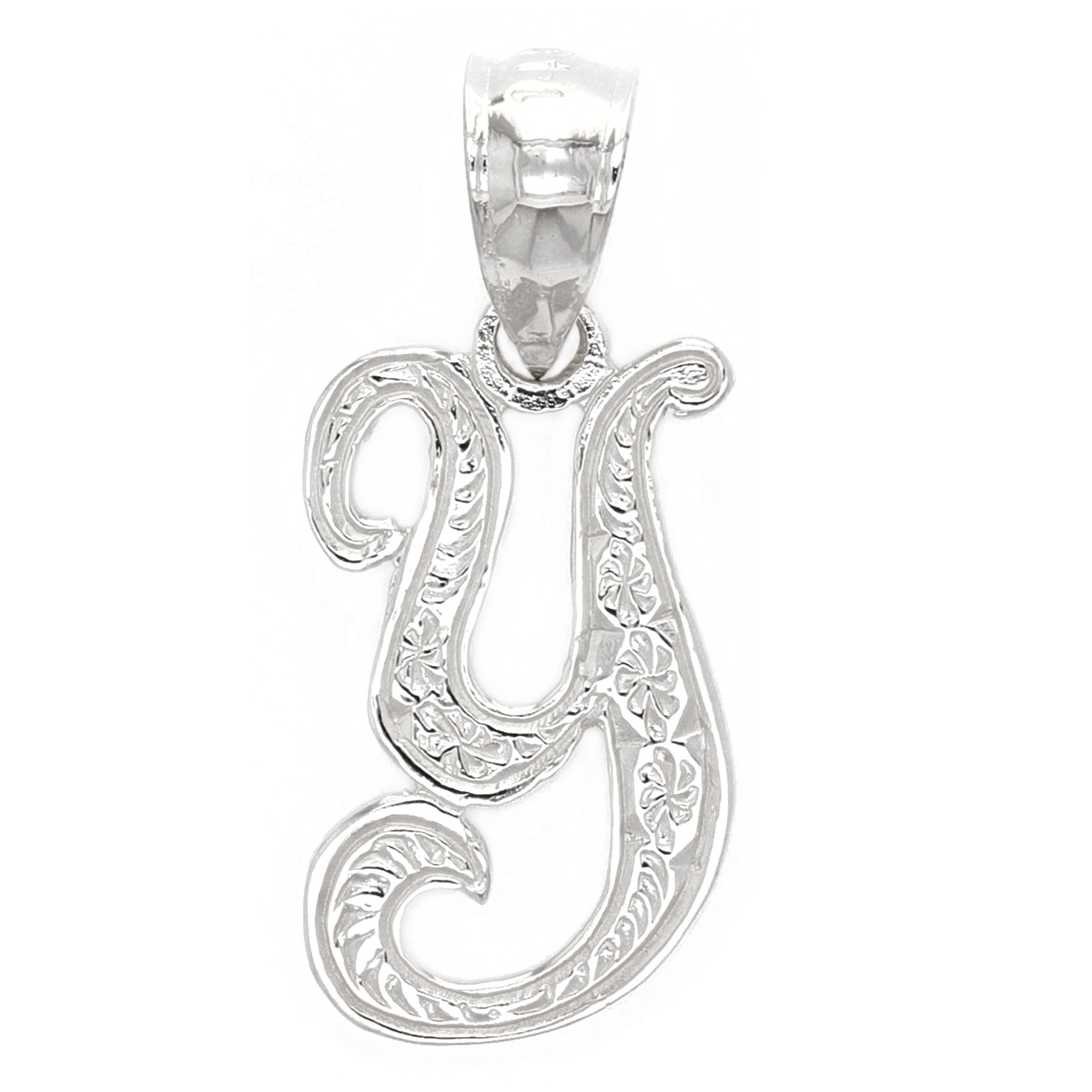 14k White Gold Initial Letter Y Alphabet Charm Pendant - Letter Y,White