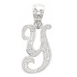 14k White Gold Initial Letter Y Alphabet Charm Pendant - Letter Y,White