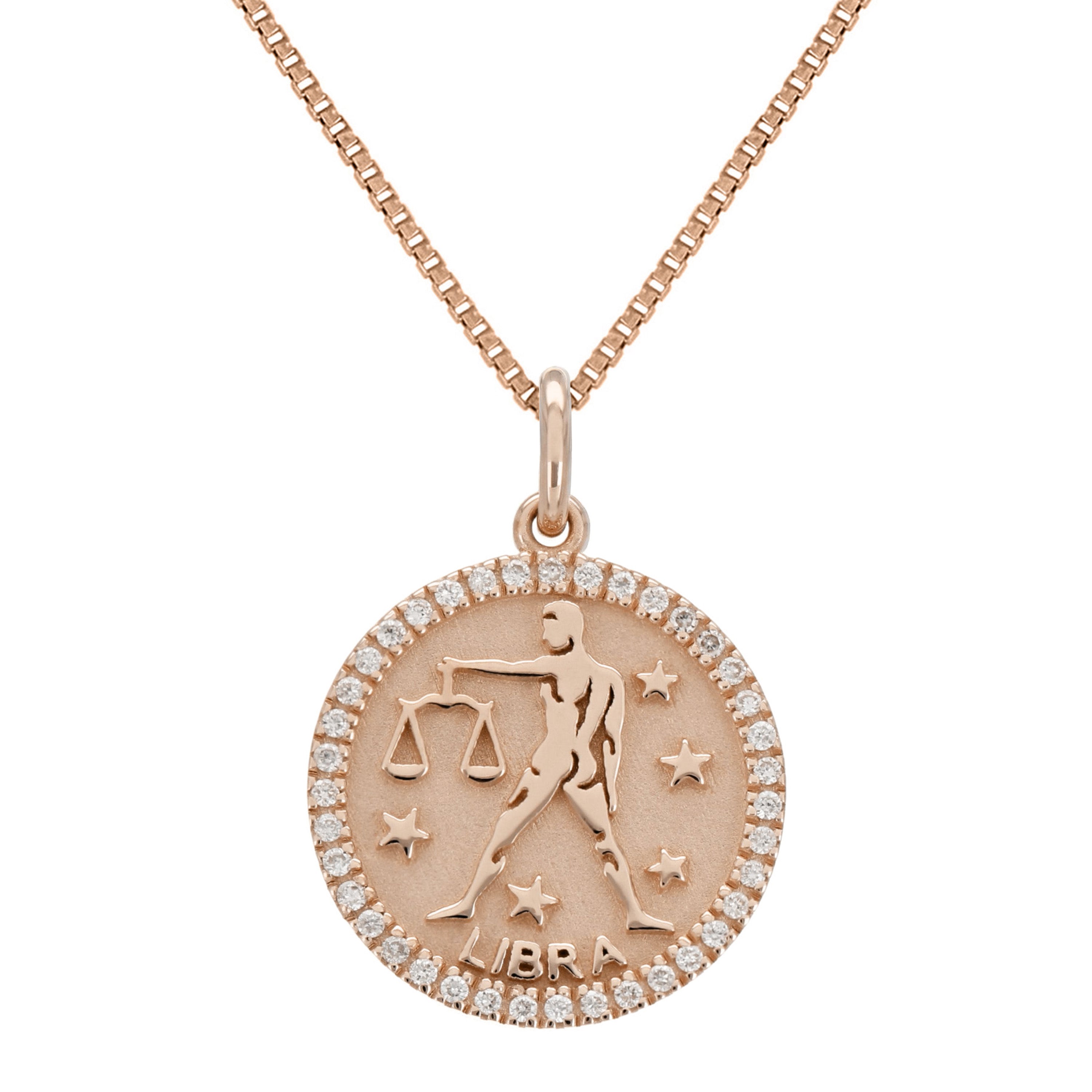 14k Rose Gold  Diamond Zodiac Sign Libra Pendant Necklace 18" - Libra,Rose