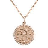 14k Rose Gold  Diamond Zodiac Sign Libra Pendant Necklace 18" - Libra,Rose