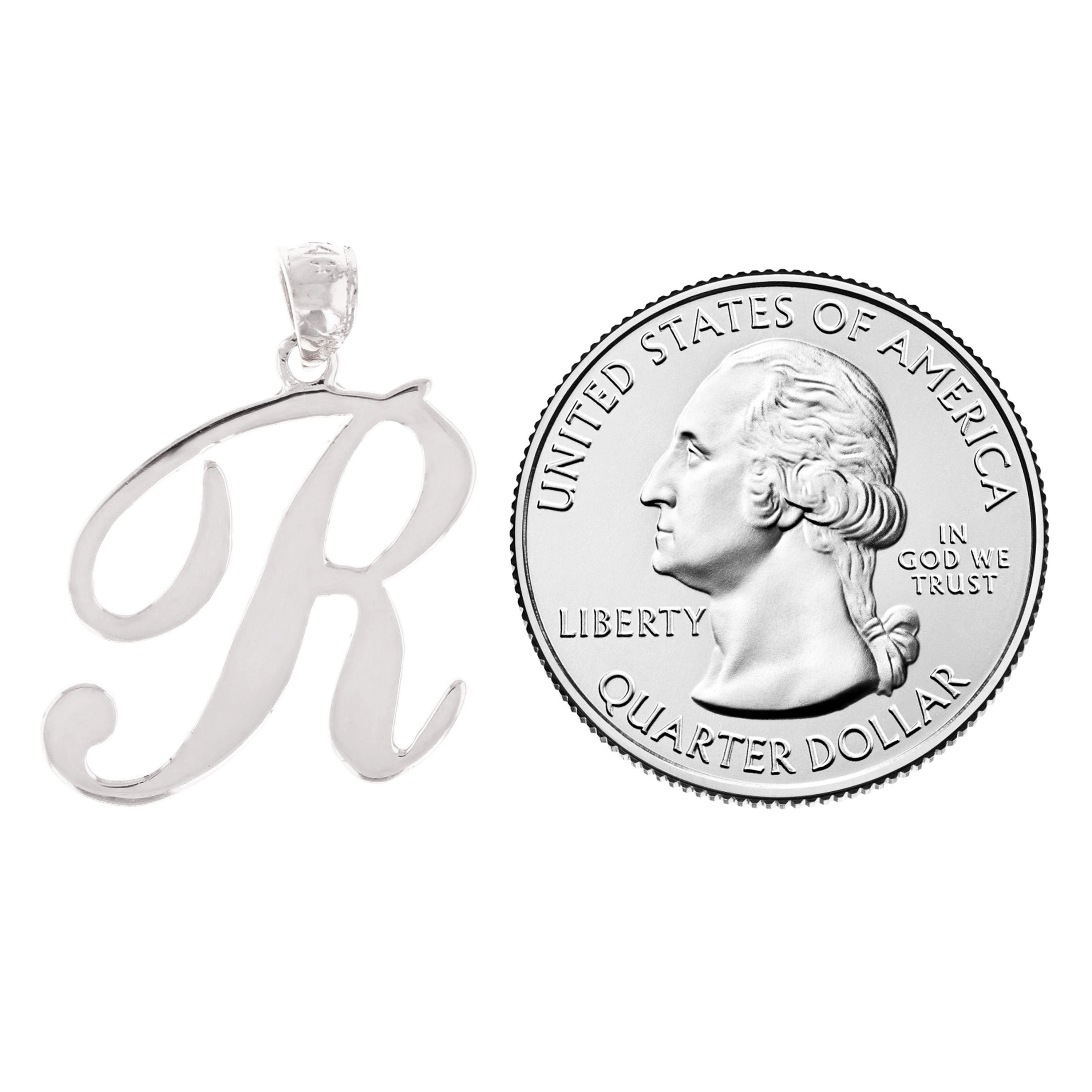14k White Gold Initial Letter R Alphabet Charm Pendant - Letter R,White