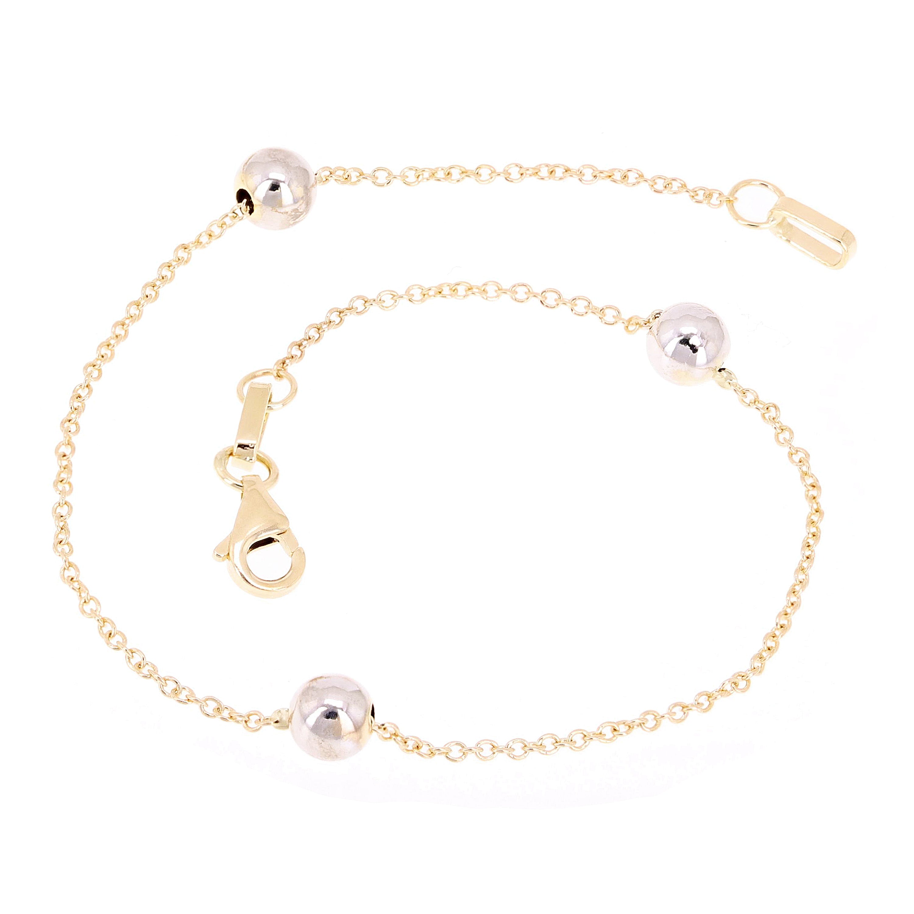 Italian 14k Yellow & White Gold Ball Bead Station Bracelet 7.5" 5mm 1.4 grams