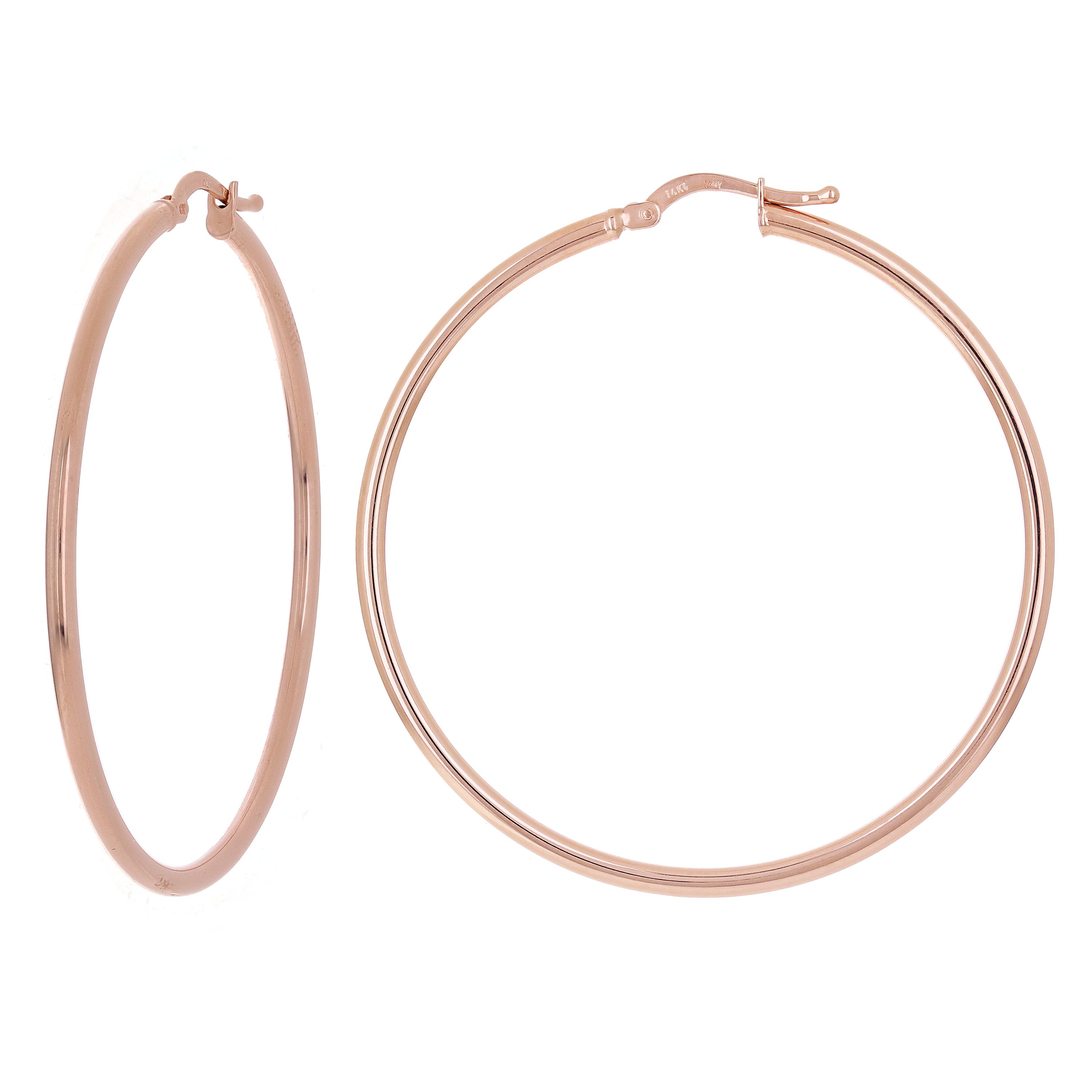 Italian 14k Rose Gold High Polished Plain 2mm Hollow Hoop Earrings 1.9" 2.9grams - Rose,Size 1.9" 2.9 grams