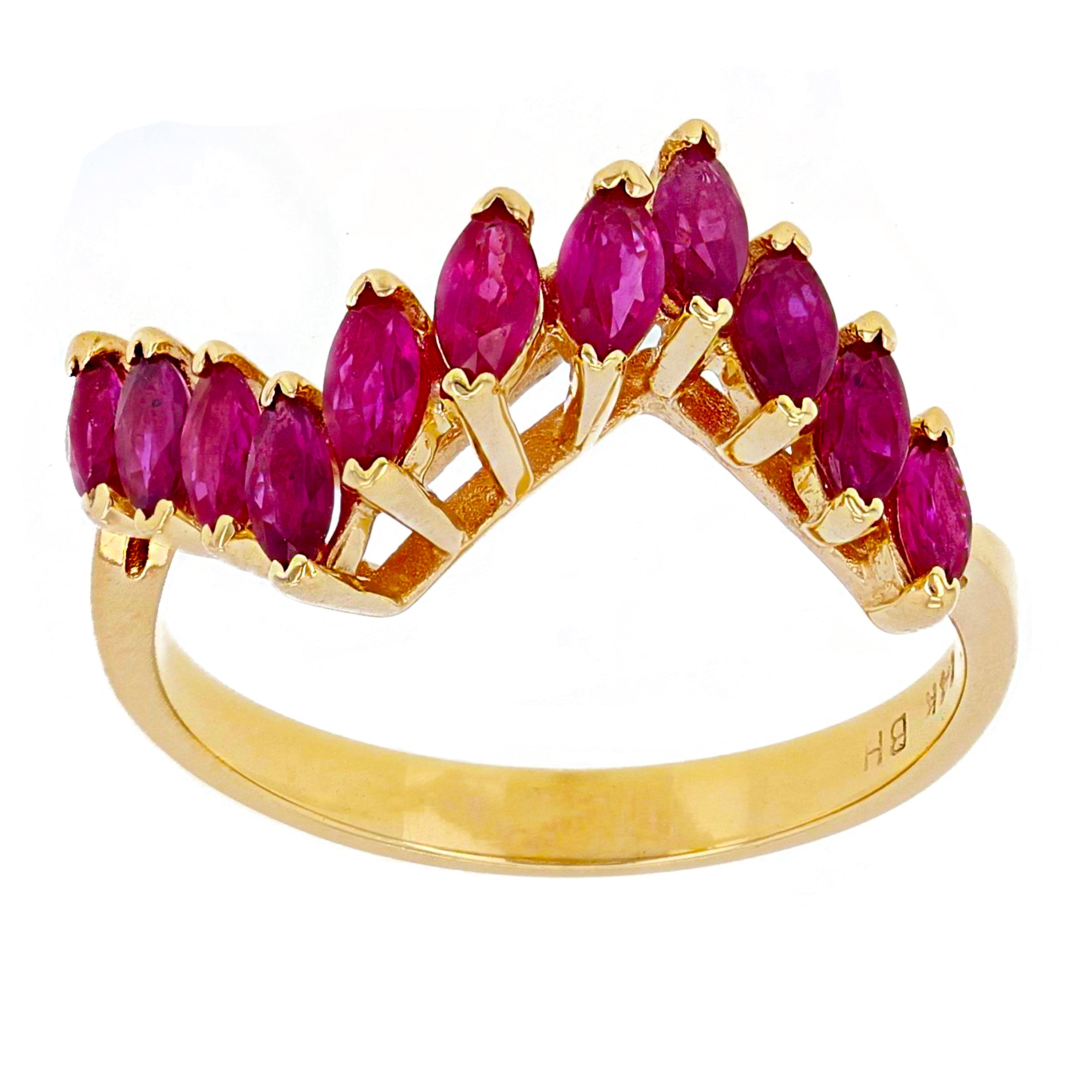 14k Yellow Gold Marquise Ruby Chevron Stacking Ring Size 6.5