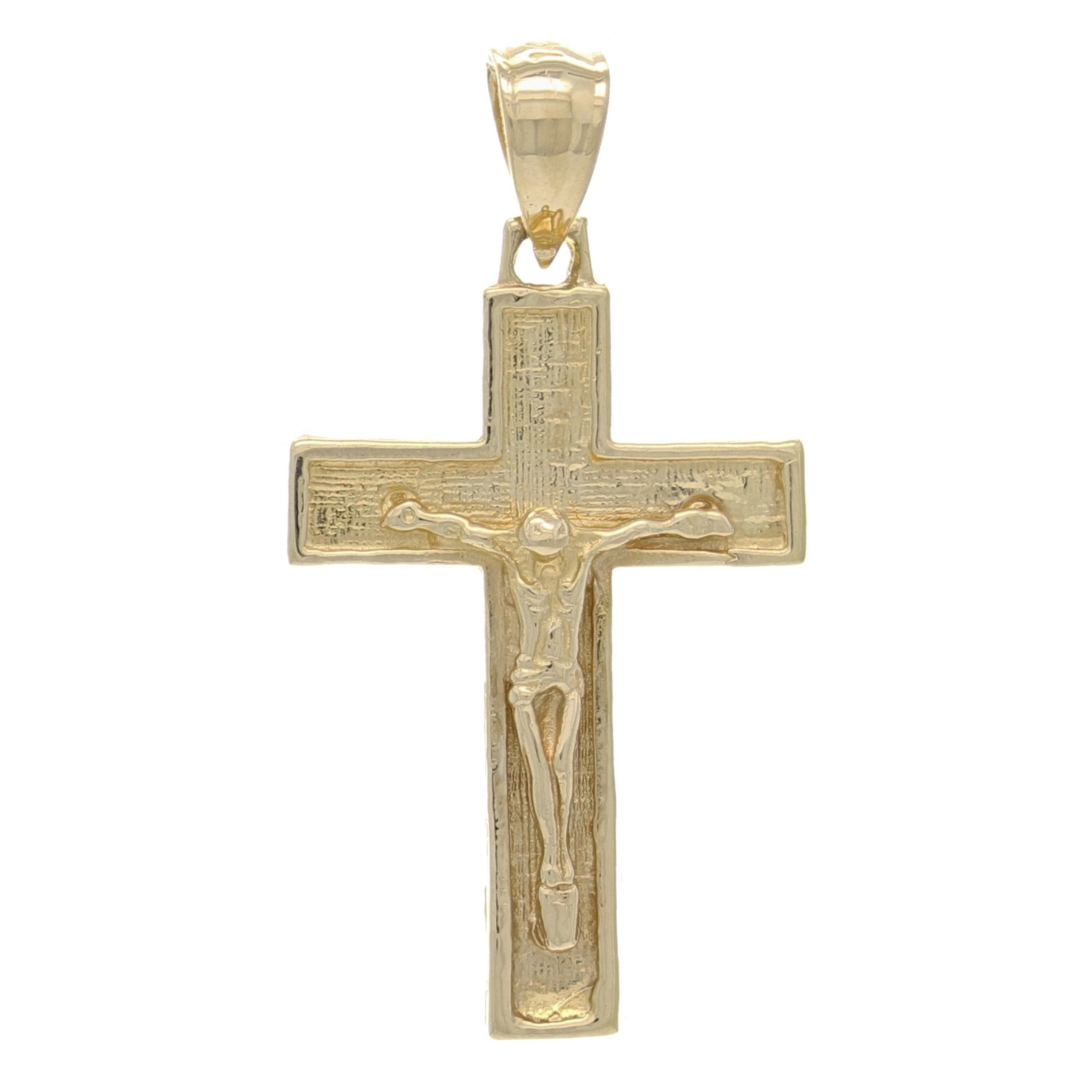 14k Yellow Gold Jesus Christ Crucifix Cross Religious Charm Pendant 1.18" 2g - Yellow