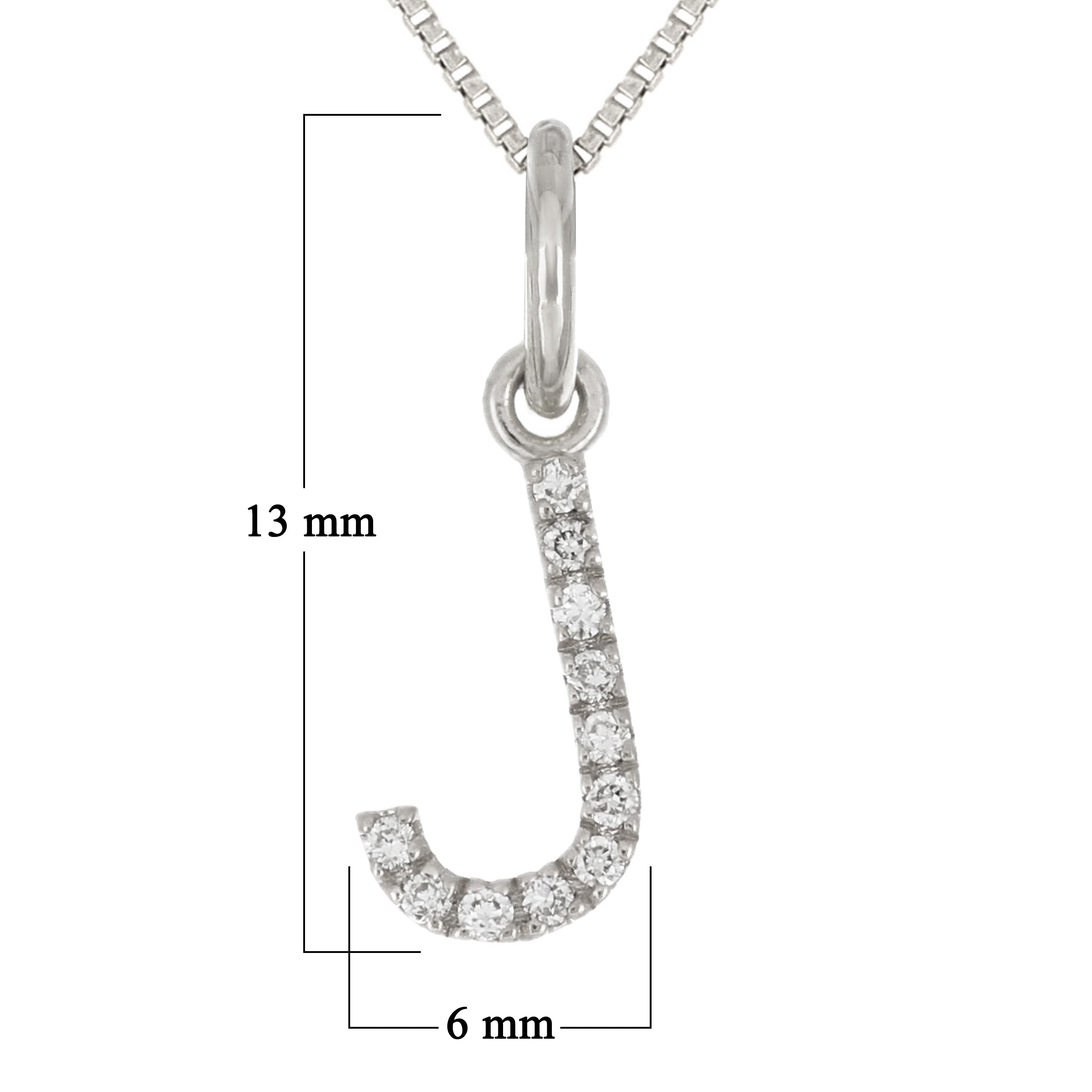 14k White Gold Diamond Initial Letter J Charm Pendant Necklace 18" - Letter J,White