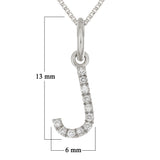 14k White Gold Diamond Initial Letter J Charm Pendant Necklace 18" - Letter J,White