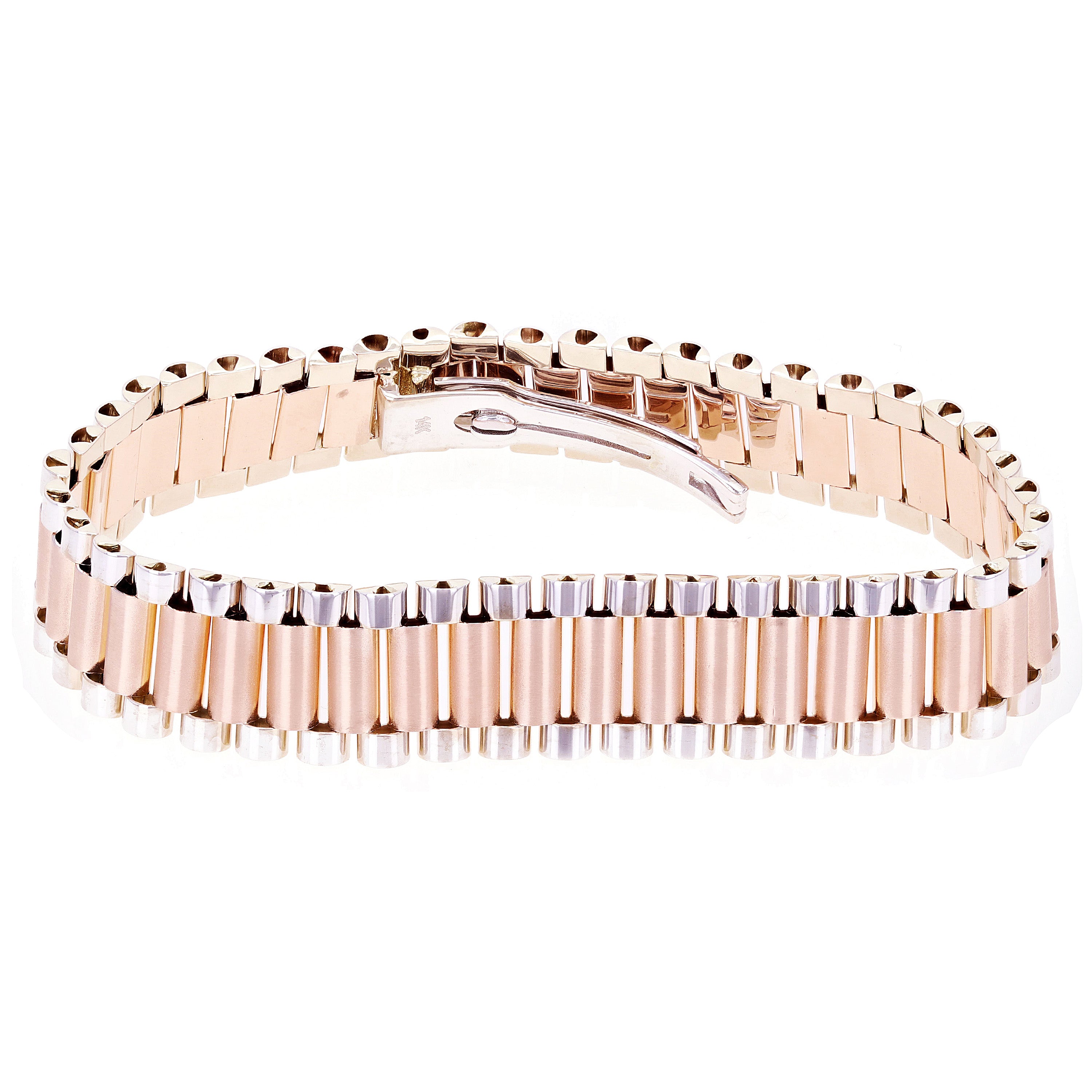 Italian Two-Tone 14k White & Rose Gold Watch Link Bracelet 8" 15.1mm 36 grams - 36 grams