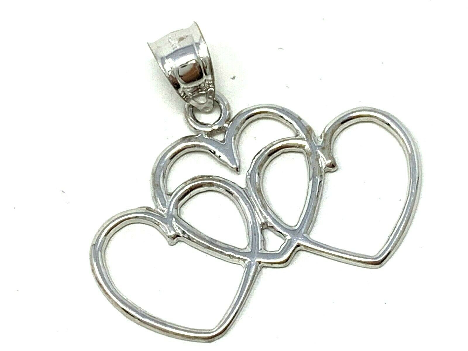 14k White Gold Solid Triple Heart Charm Pendant 1.2 grams