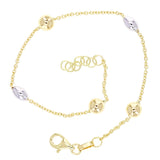 Italian 14k Two Tone Gold Oval & Round Ball Bead Station Bracelet 7.5" 2.5 grams