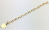 14k Yellow Gold Oval Link Heart Charm Bracelet 8" 18 grams