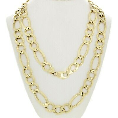 Men's 14k Yellow Gold Solid Figaro Link Chain Necklace 24" 11.25mm 72.3 grams - 24"
