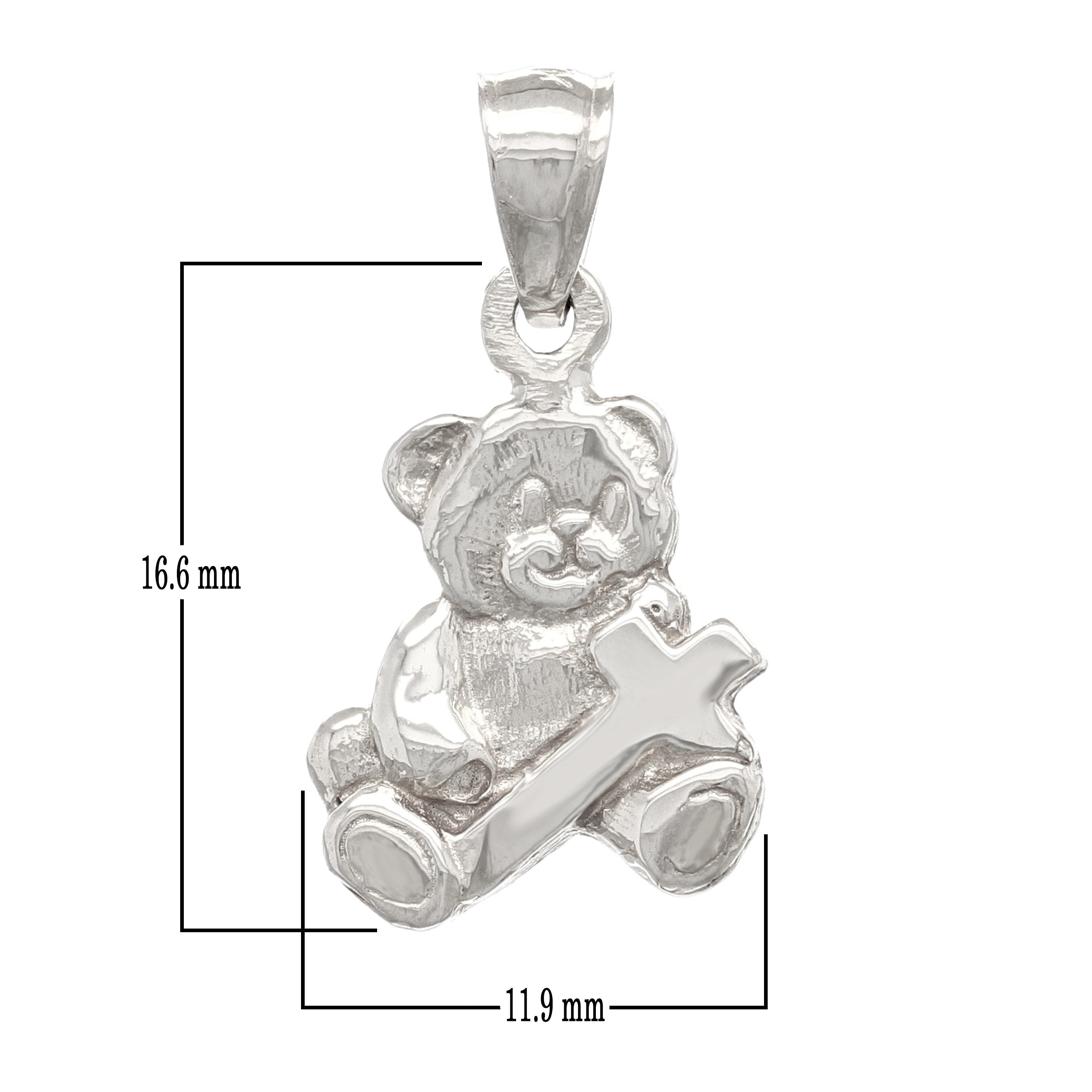 14k White Gold Teddy Bear Holding Cross Pendant - White