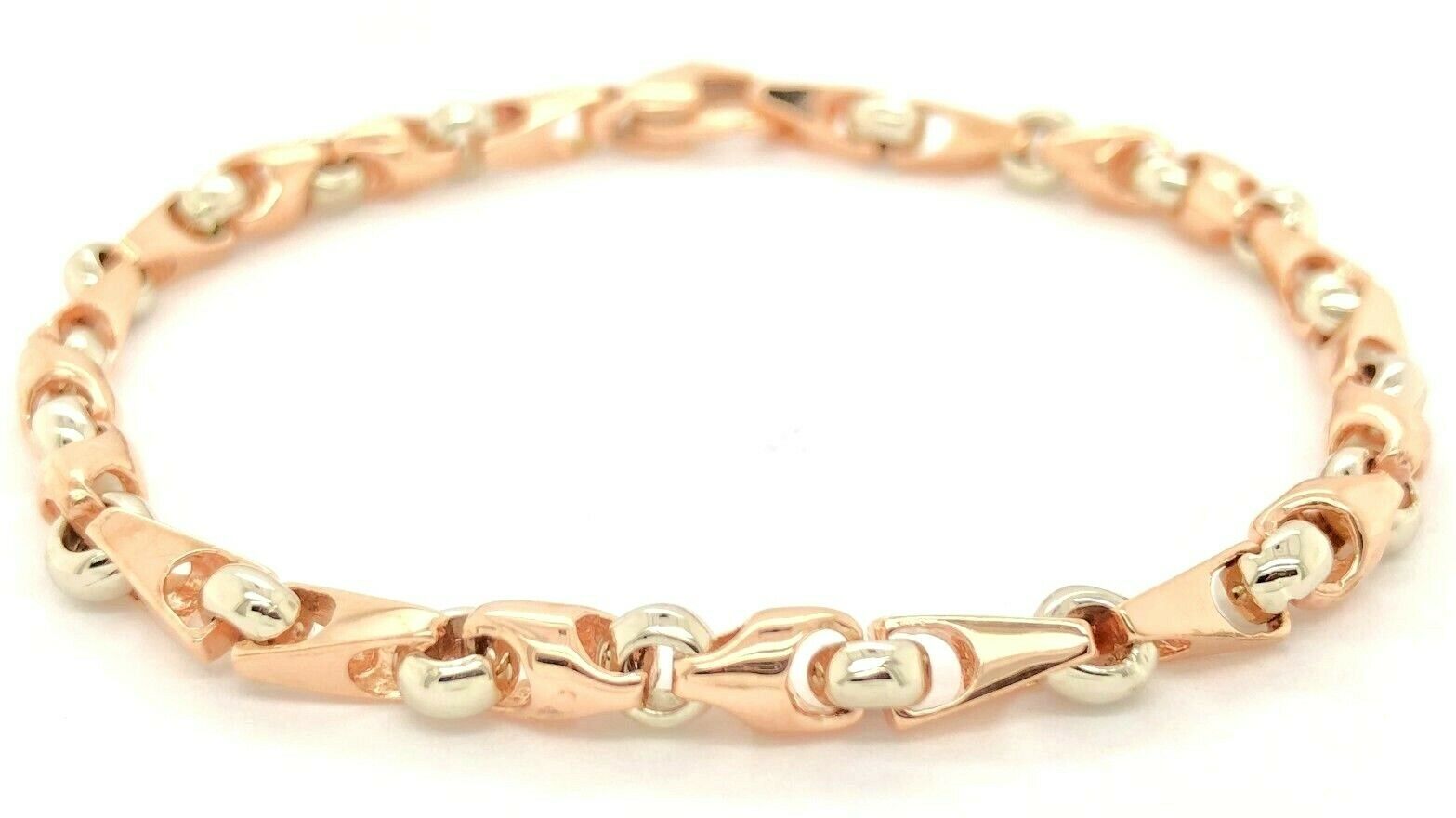 10k Two Tone Gold Handmade Fashion Link Bracelet 8" 4.9mm 15.4 grams
