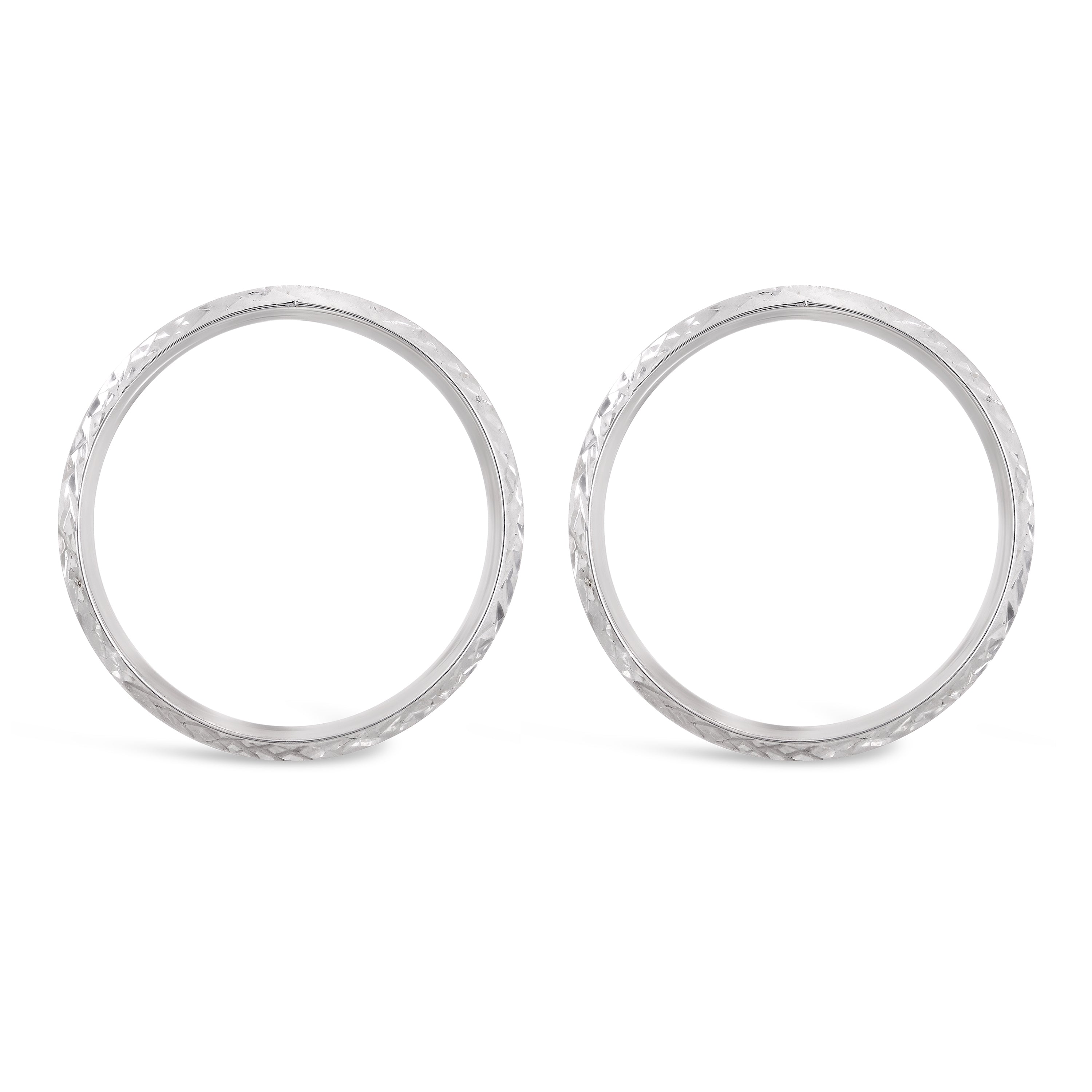 Italian 14k White Gold Shiny Diamond-Cut Eternity Circle Drop Hoop Stud Earrings - Shiny White