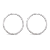 Italian 14k White Gold Shiny Diamond-Cut Eternity Circle Drop Hoop Stud Earrings - Shiny White