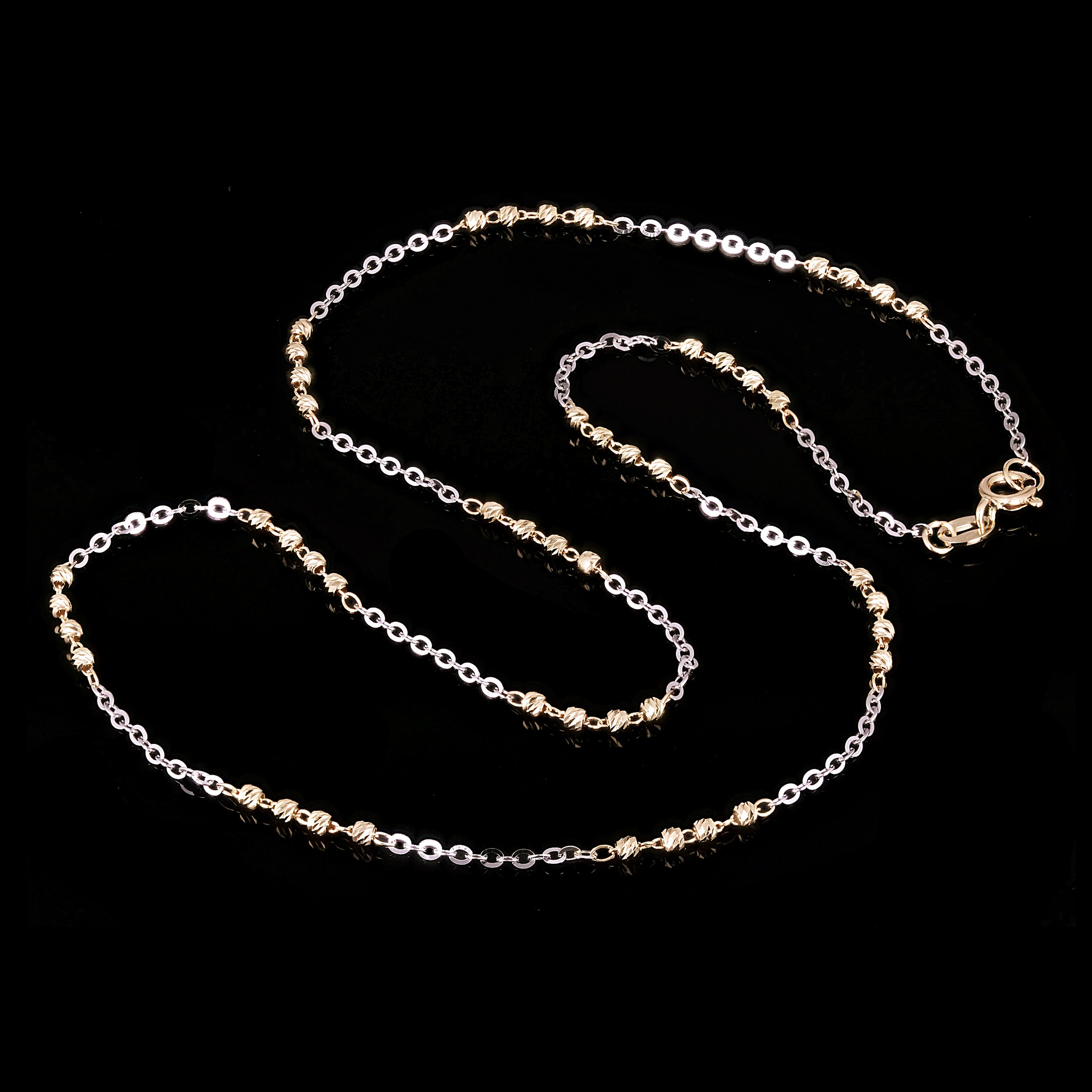 Italian Two Tone Gold Diamond Cut Ball Bead Chain Necklace 16" 2.3 grams