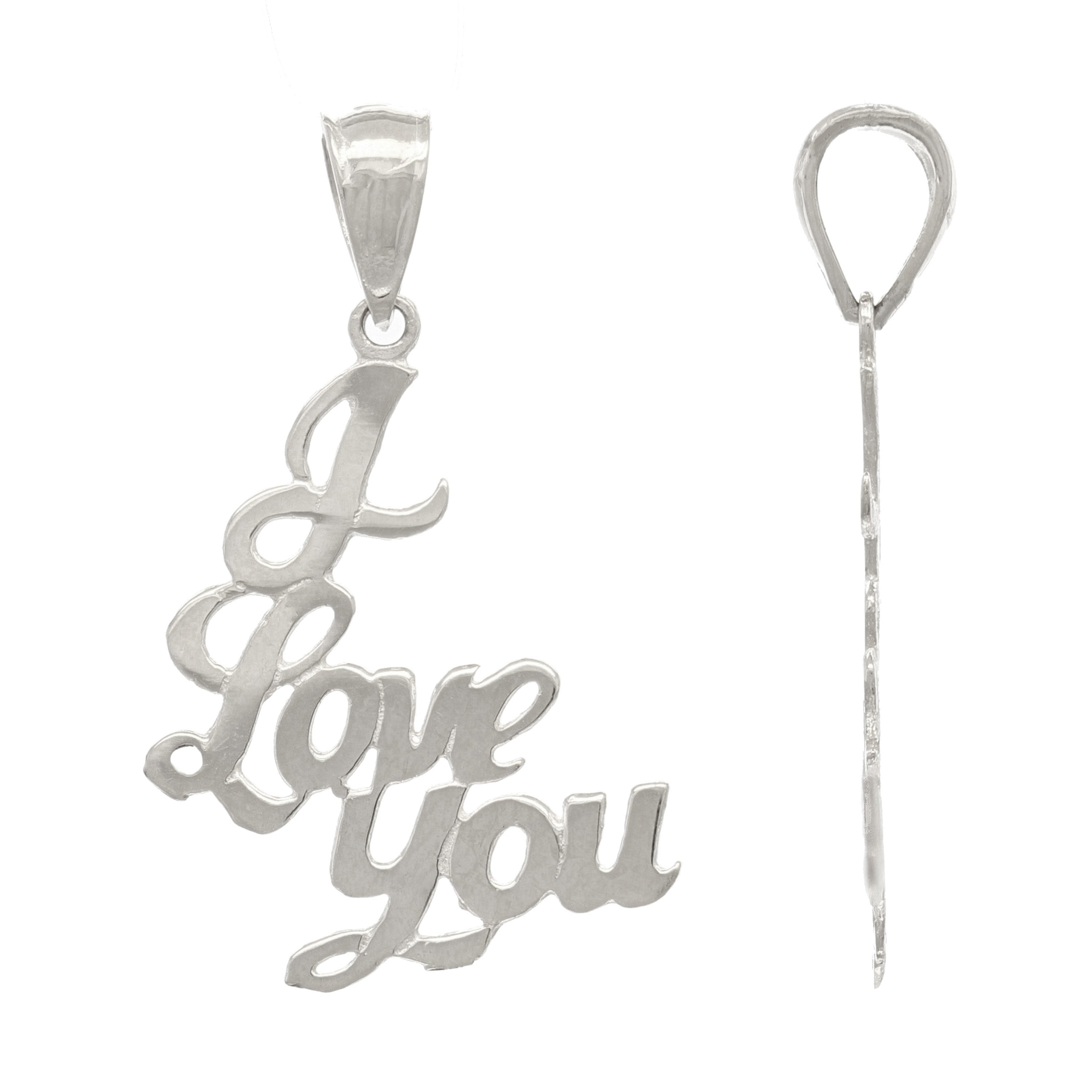 14k White Gold Solid I Love You Words Charm Pendant 1" 0.8 gram - White