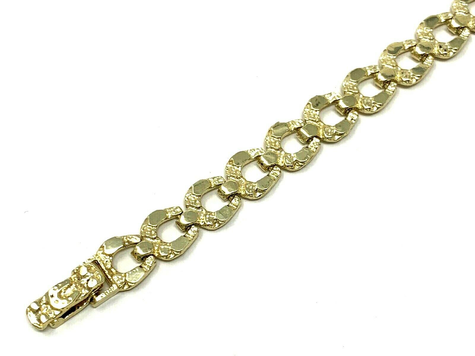 10k Yellow Gold Solid Nugget Horse Shoe Link Bracelet 8" 8mm 12 grams