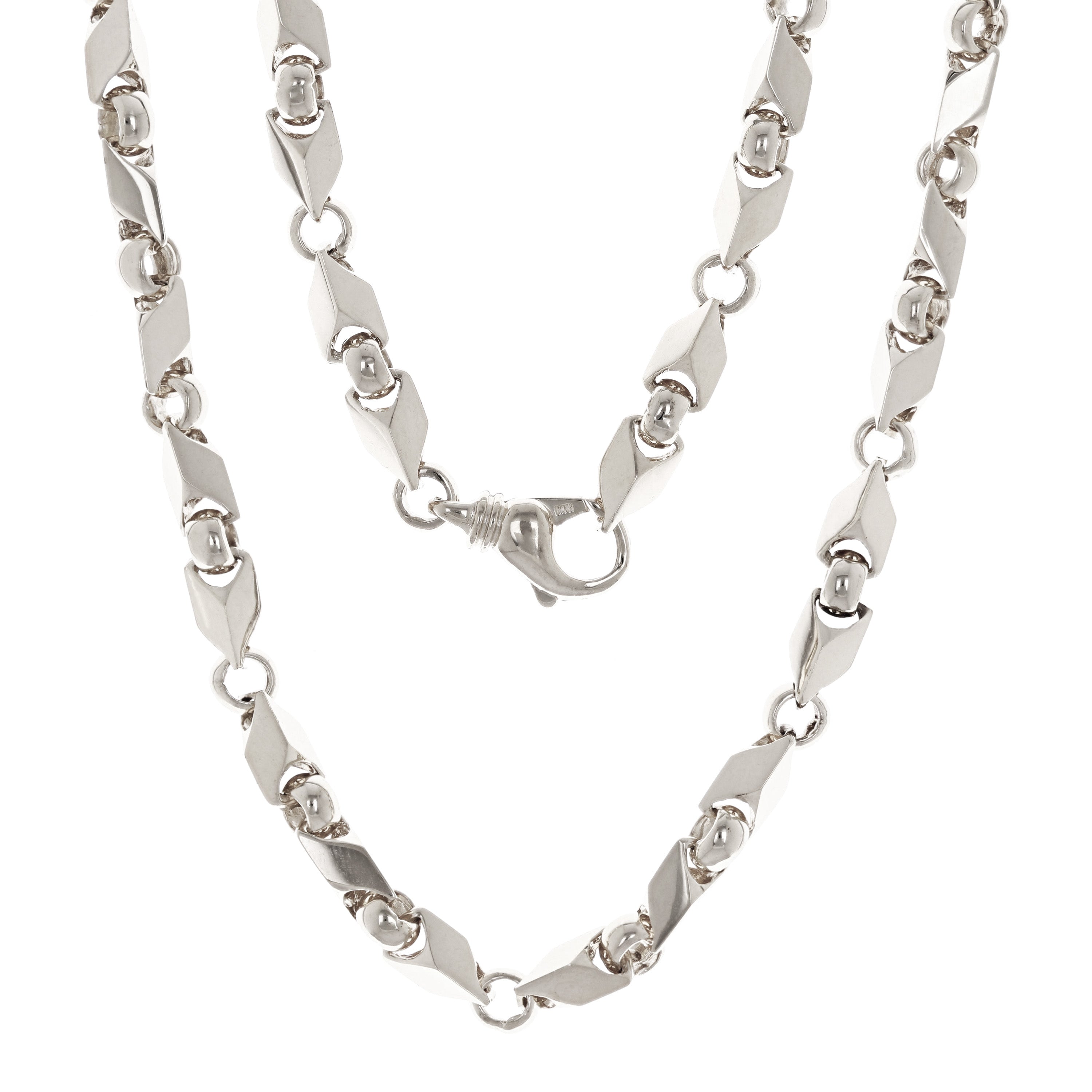 14k White Gold Handmade Fashion Link Necklace 30" 7mm - White,30"