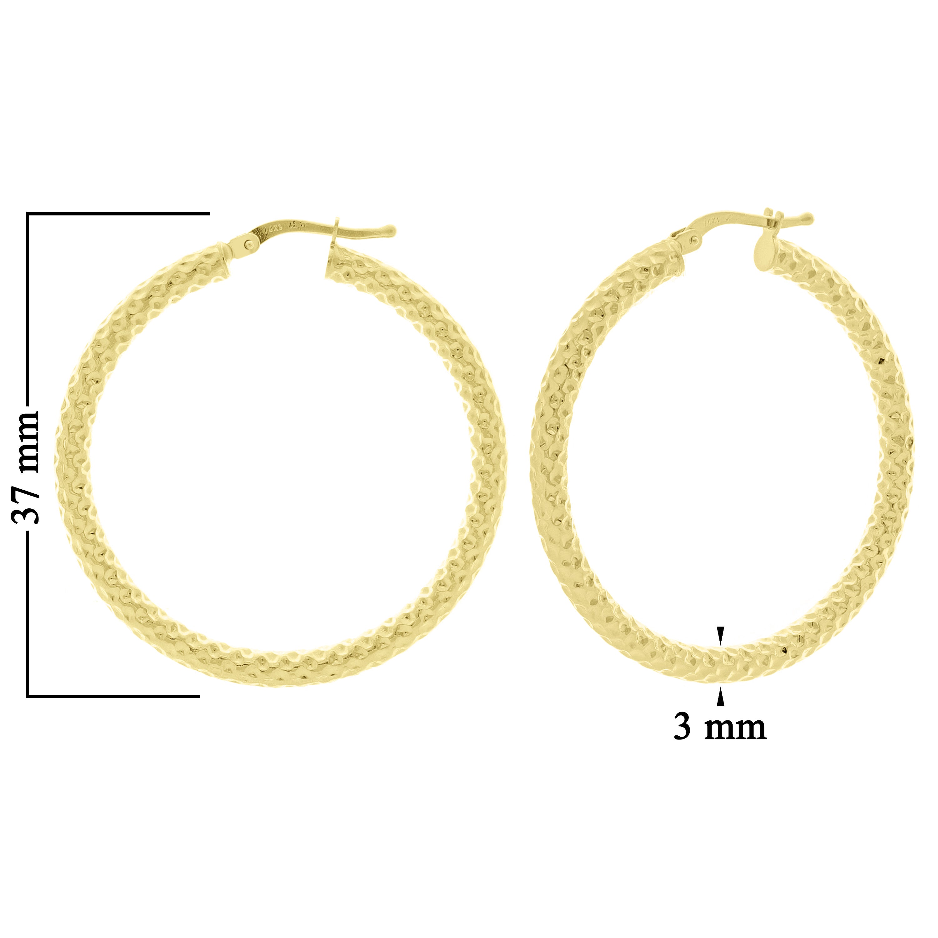 Italian 14k Yellow Gold Diamond Cut Round Hoop Earrings 1.5" 3mm 2.8 grams