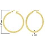 Italian 14k Yellow Gold Diamond Cut Round Hoop Earrings 1.5" 3mm 2.8 grams