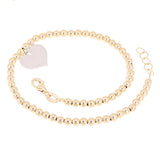Italian 14k Two Tone Gold Ball Bead Bracelet with Heart Charm 8" 3mm 3.4 grams