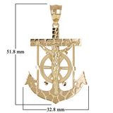 14k Yellow Gold Jesus Christ Crucifix Nugget Anchor Ship Mariners Pendant 2"