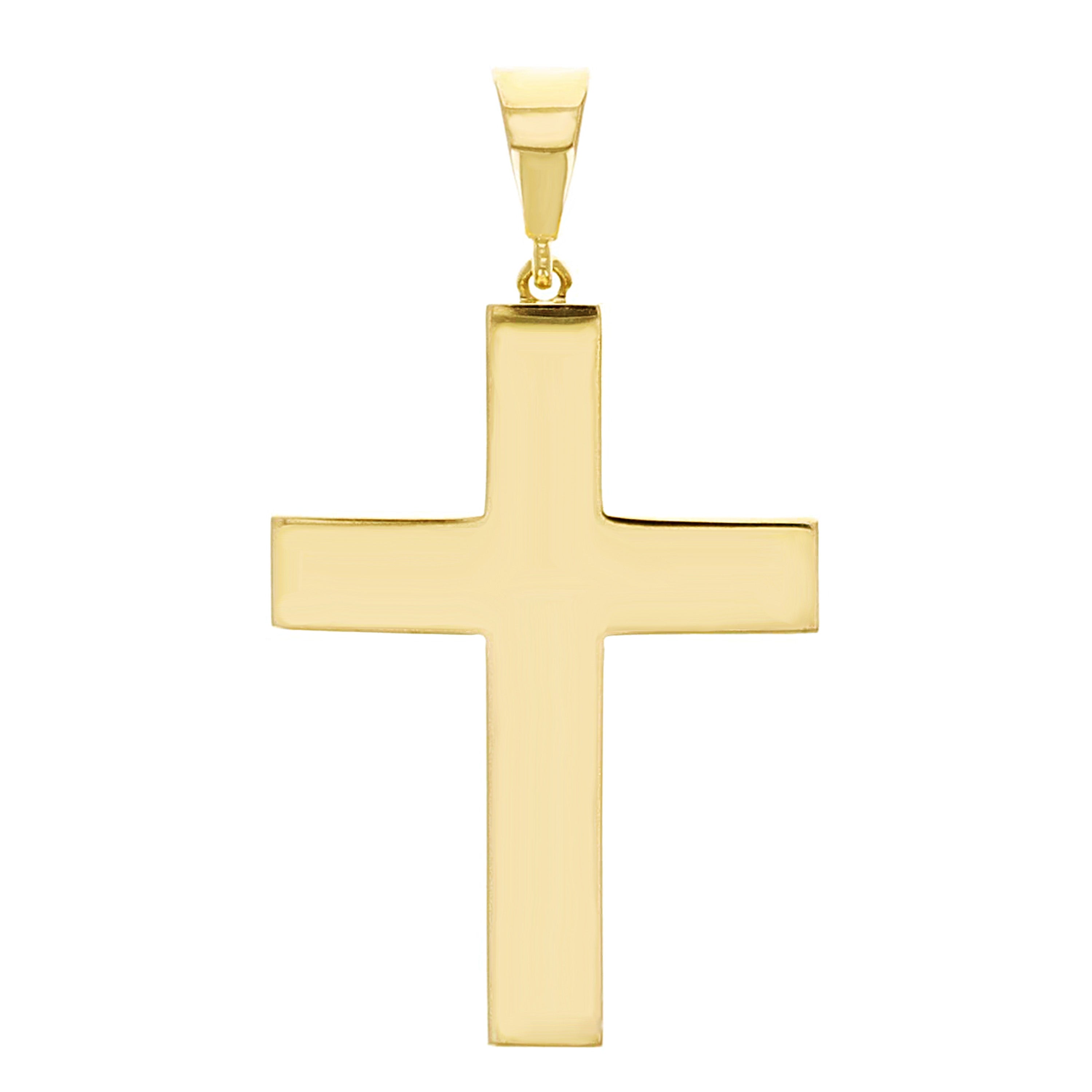 Italian 14k Yellow Gold Hollow 3D Plain Cross Charm Pendant 1.4" 2.2 grams