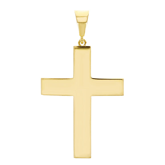 Italian 14k Yellow Gold Hollow 3D Plain Cross Charm Pendant 1.4