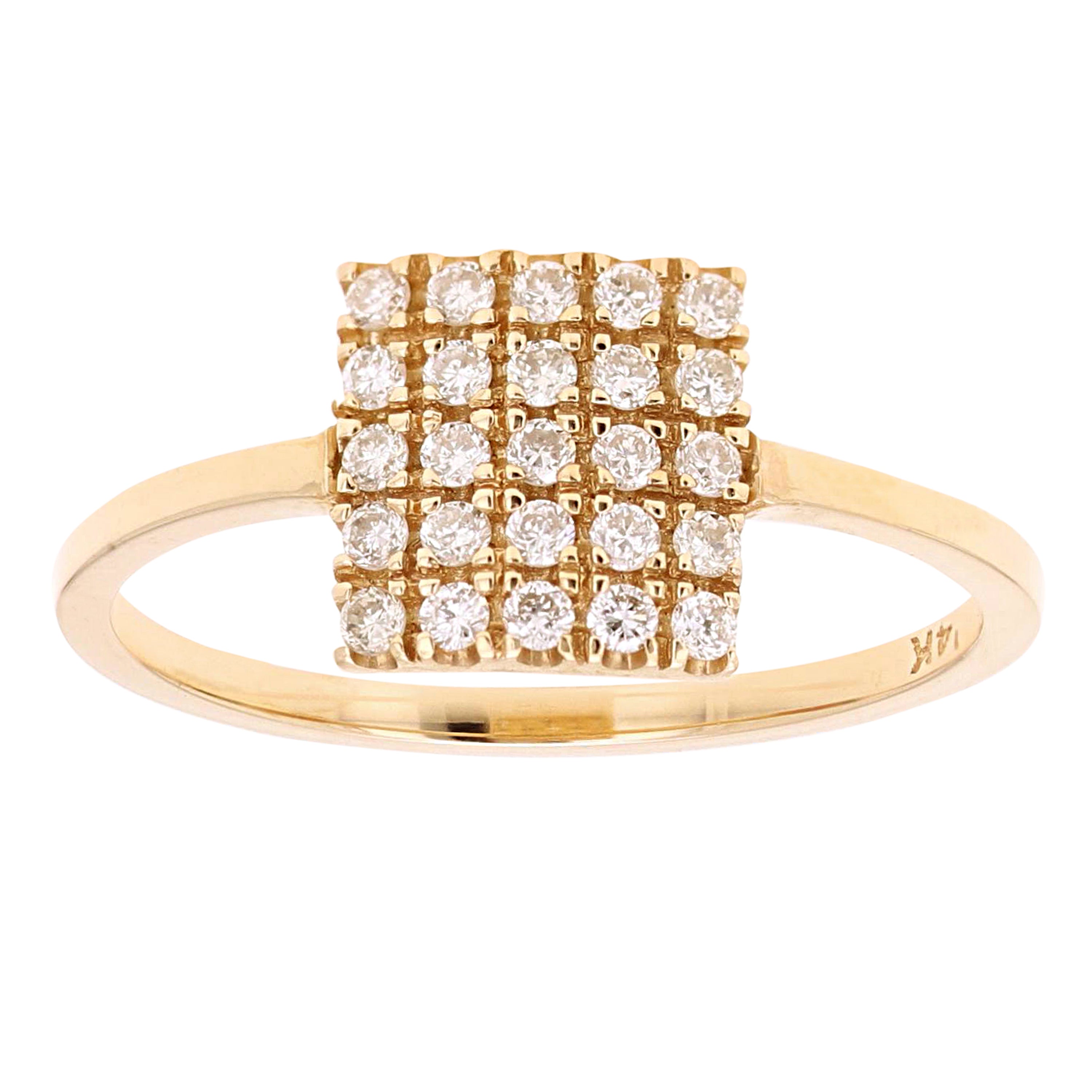 14k Yellow Gold Square Frame Diamond Ring Size 6 - Yellow,Ring Size 6