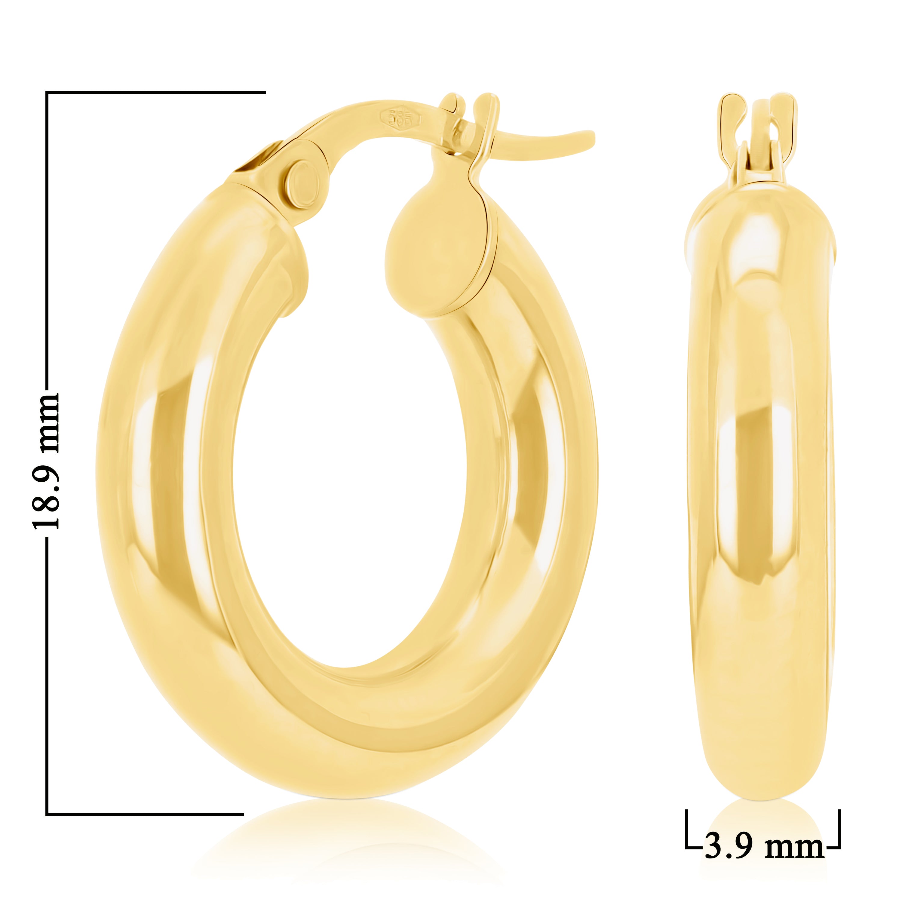 Italian 14k Yellow Gold High Polish Tube Round Hoop Earrings 4mm 0.75" 1.8 grams