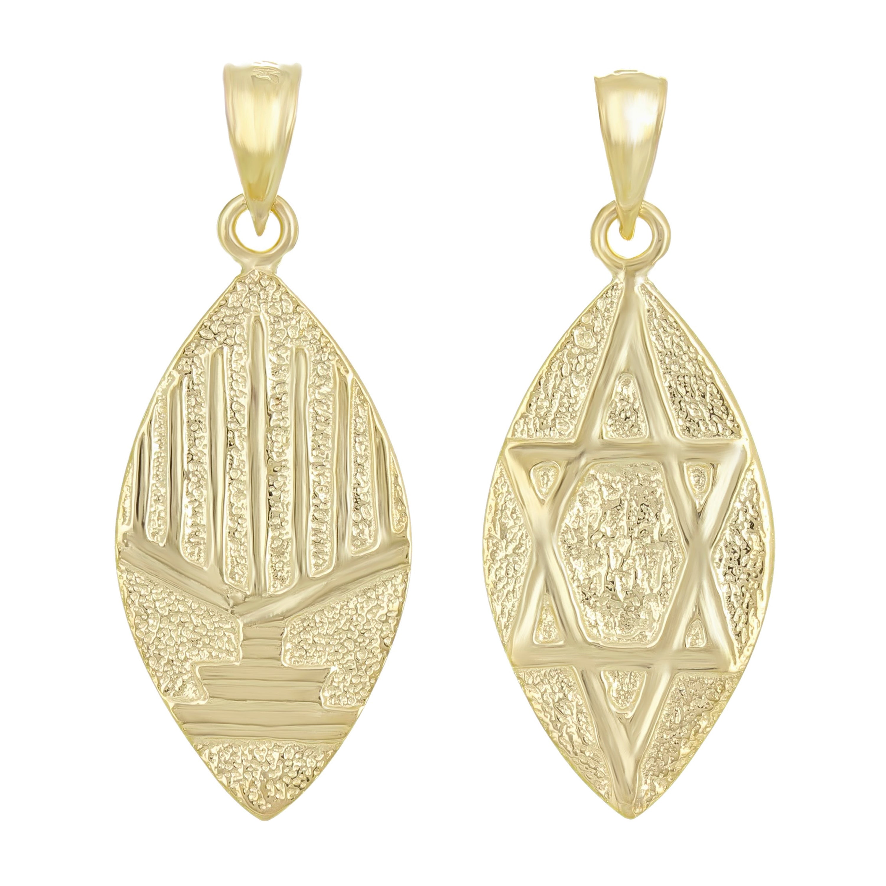 14k Yellow Gold REVERSIBLE Jewish Menorah Hanukkah Candle Star of David Pendant - Yellow