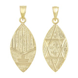 14k Yellow Gold REVERSIBLE Jewish Menorah Hanukkah Candle Star of David Pendant - Yellow